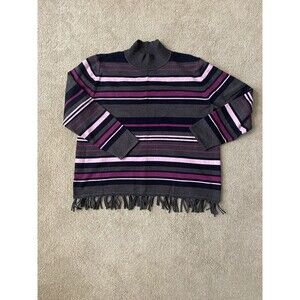 Preswick & Moore Striped Fringe Hem Mock Neck Sweater Y2K Grungelight Size XL